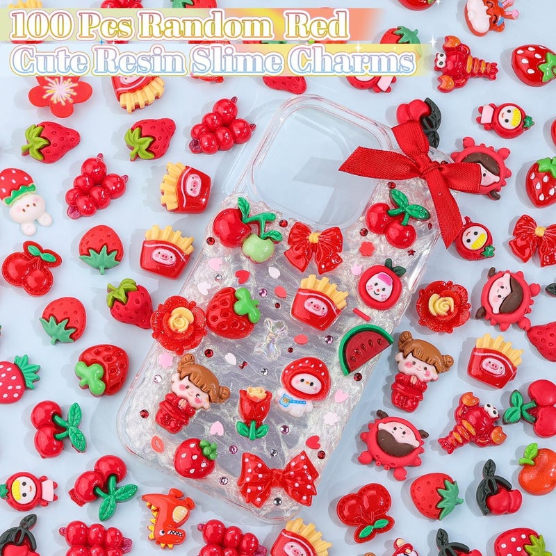 Glitzest 100PCS TINKRSTUFF Red Slime Charms Jelly Cute Flatback Resin Charms for Slime, Random Kawaii Decoden Charm for Embellishments Phone Junk Case Charms Bulk, Hairpins Scrapbooking Crafting & DIY Decor - Image 3